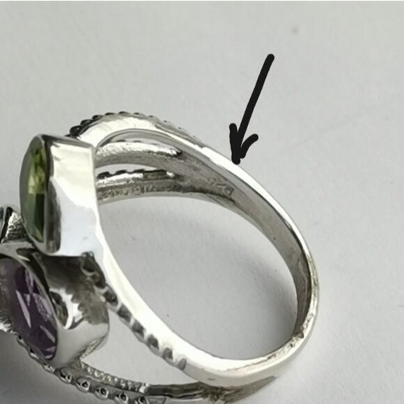 Sterling silver 3 gemstone ring Peridot, Amethyst, Topaz 🆕 - Picture 7 of 9